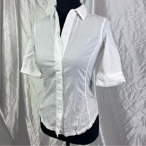 James Perse White Button Down Rib Knit Side Short Sleeve Top Size 0 - Picture 3 of 15